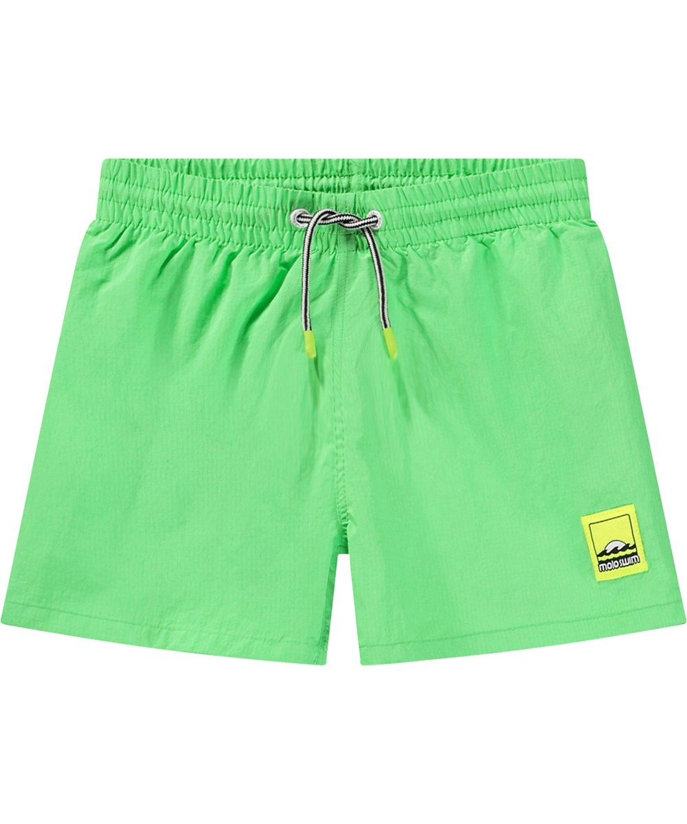 Niko Solid - Green Vibes - Sportiga gröna badshorts för aktiva barn i återvunnen nylon med UV-skydd 50+.
