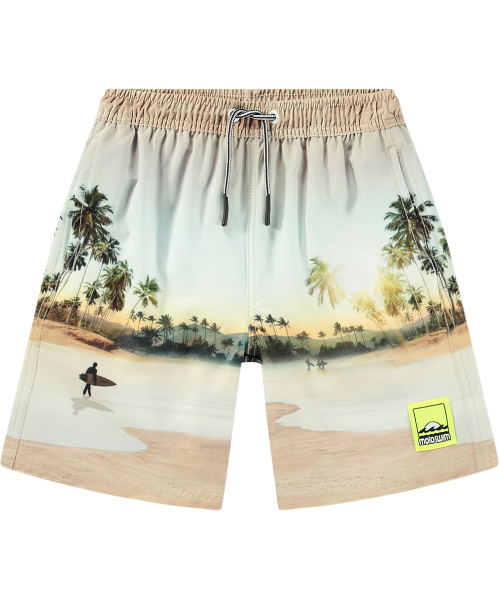 Nilson - Island Surf - Knälånga ljusa badshorts för aktiva barn i återvunnen polyester med UV-skydd 50+.