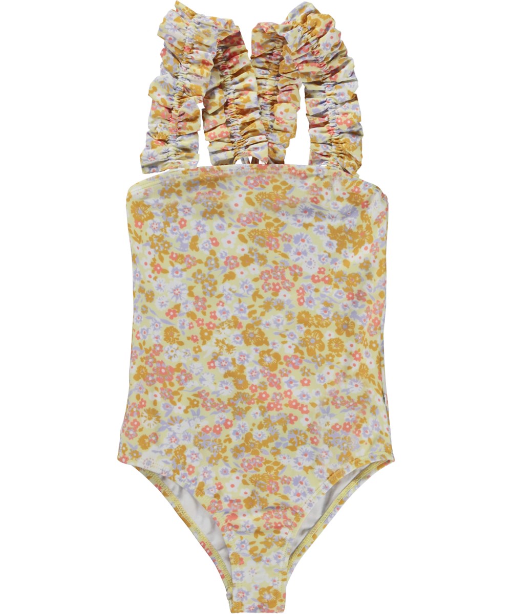 Nitika - Meadow Day - Baddräkt med småblommigt mönster i gul och ljusblå.