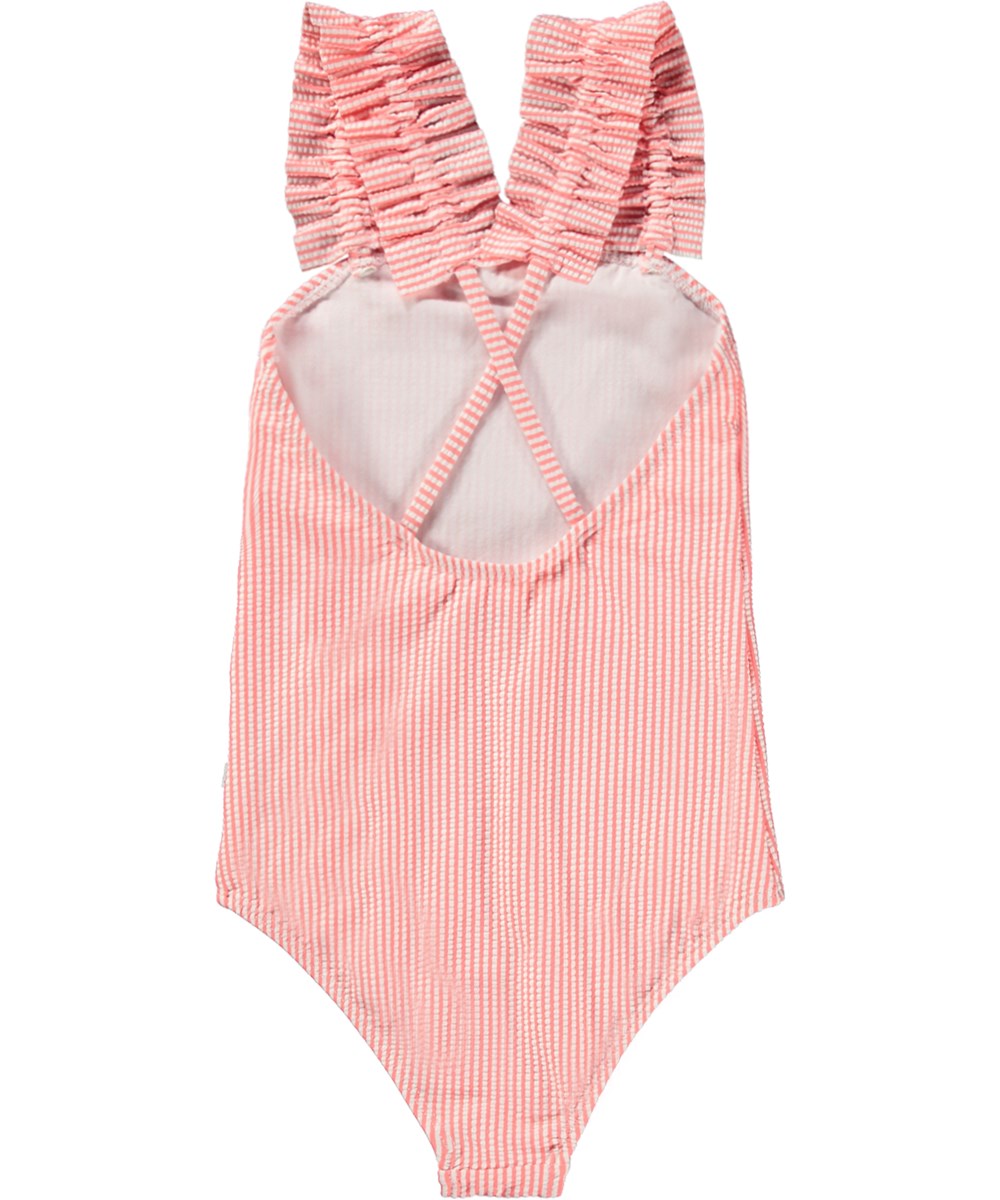 Nitika - Meadow Stripe - Randig baddräkt med bred volang och korsade axelband. 