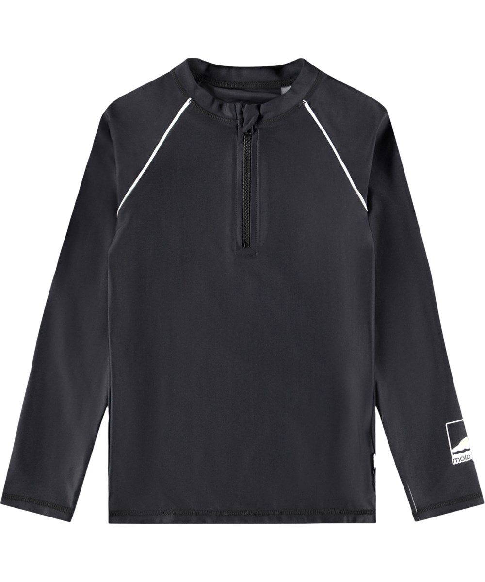 Noble - Black - Svart simtröja med dragkedja för barn i återvunnen polyester med UV-skydd 50+.