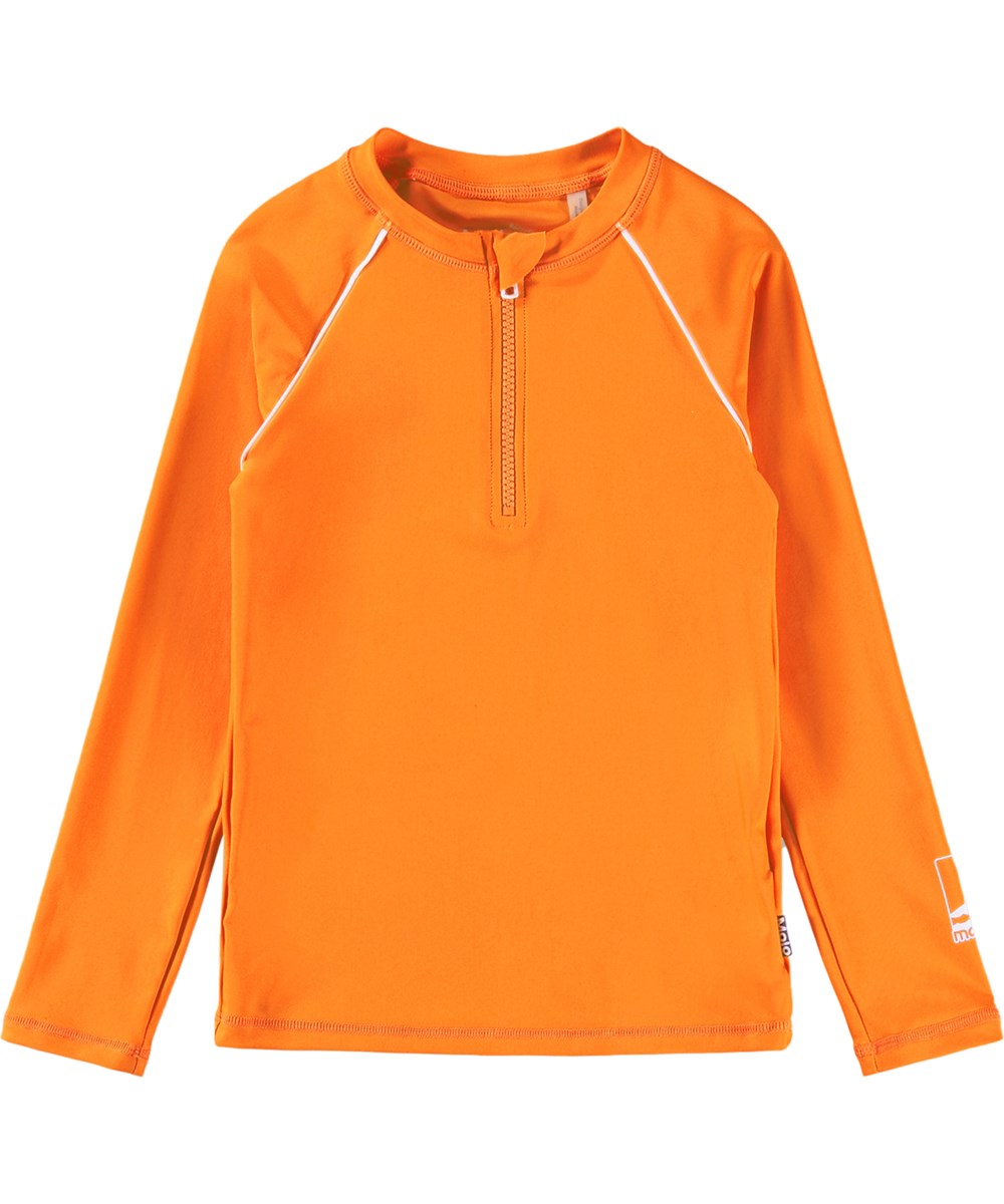 Noble - Sun Orange - Orange simtröja med dragkedja för barn i återvunnen polyester med UV-skydd 50+.