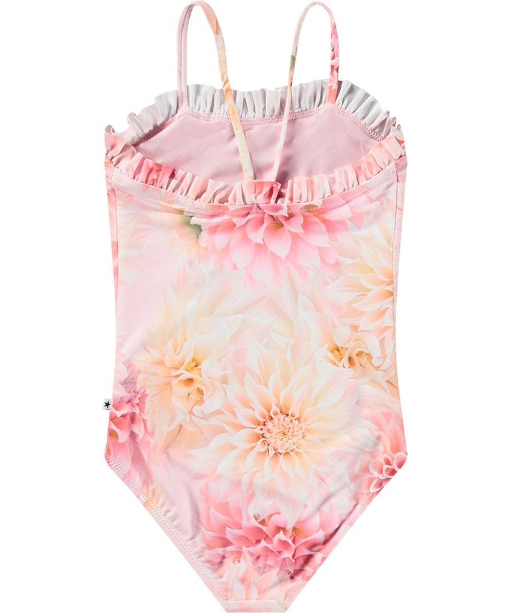 Nakia - Dahila Pink - Roze badpak van gerecycled polyester met UV-bescherming 50+ gemaakt voor actieve kinderen.