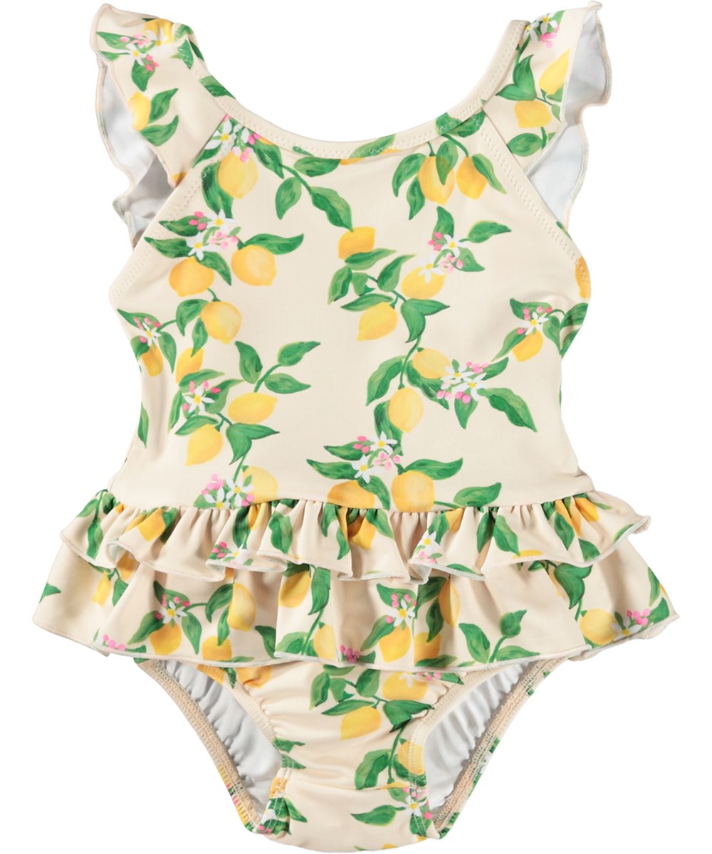 Nalani - Mini Citrus - Gele babybadpak met citrusprint gemaakt van gerecycled polyester met UV-bescherming 50+.