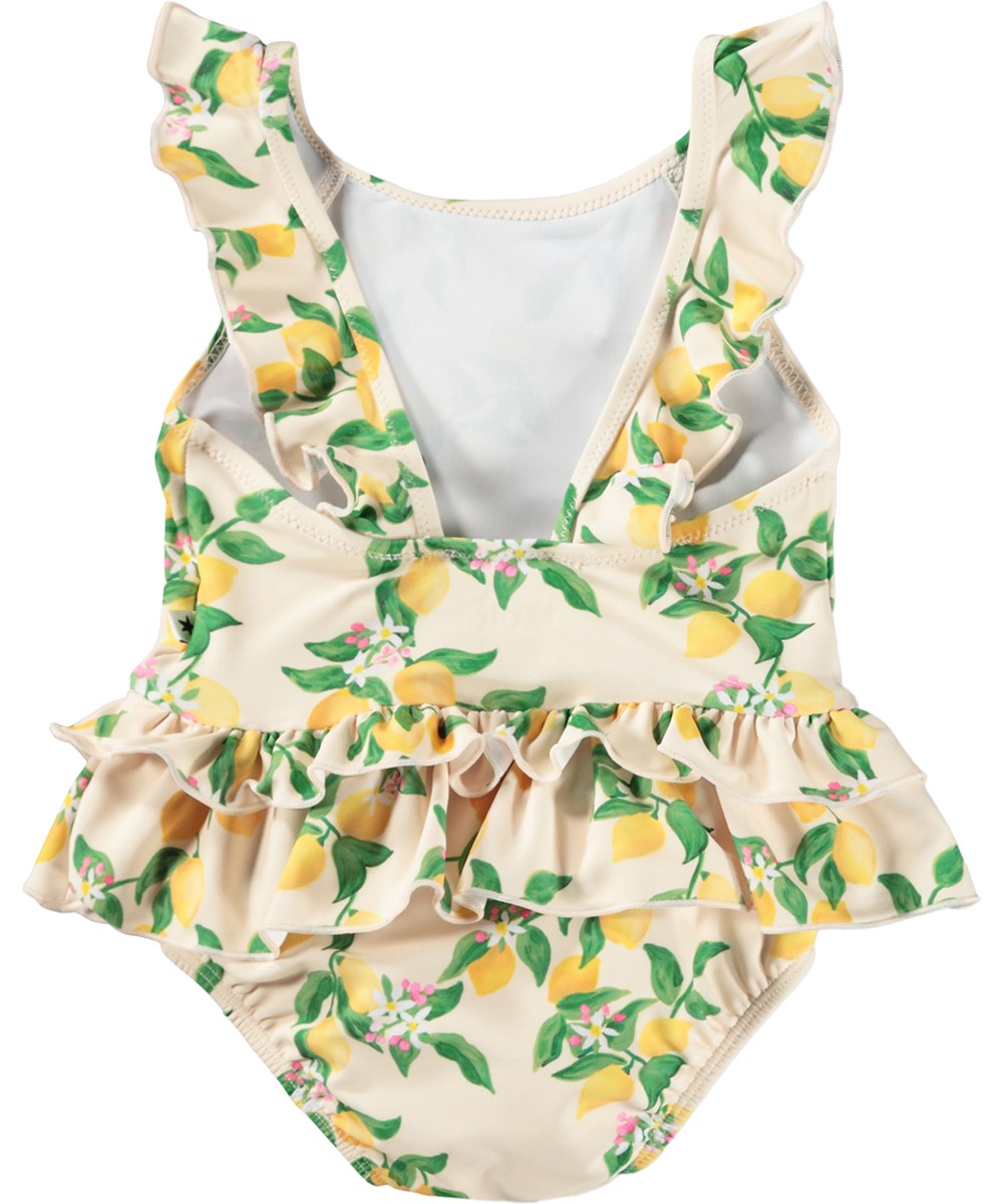 Nalani - Mini Citrus - Gele babybadpak met citrusprint gemaakt van gerecycled polyester met UV-bescherming 50+.