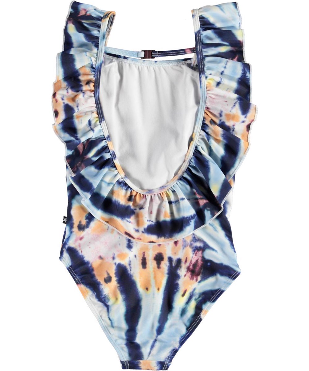Nathalie - Summer Tie Dye - UV badpak met batik patroon en ruches