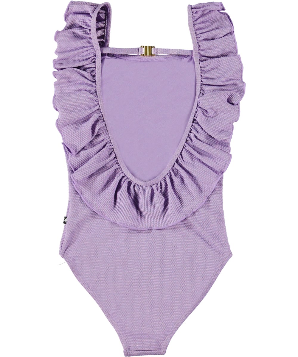 Nathalie - Viola - Paarse badpak met ruches en textuur