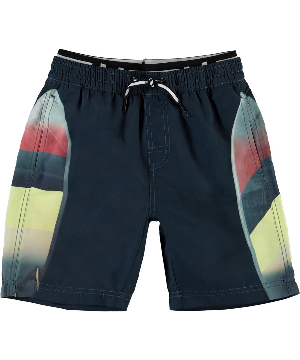 Neal - California Surf - Lange zwarte UV zwemshort met print