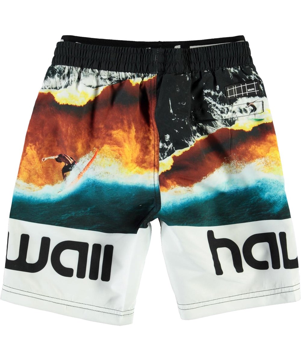 Neal - Colour Block Waves - Lange zwemshort met Hawaïprint