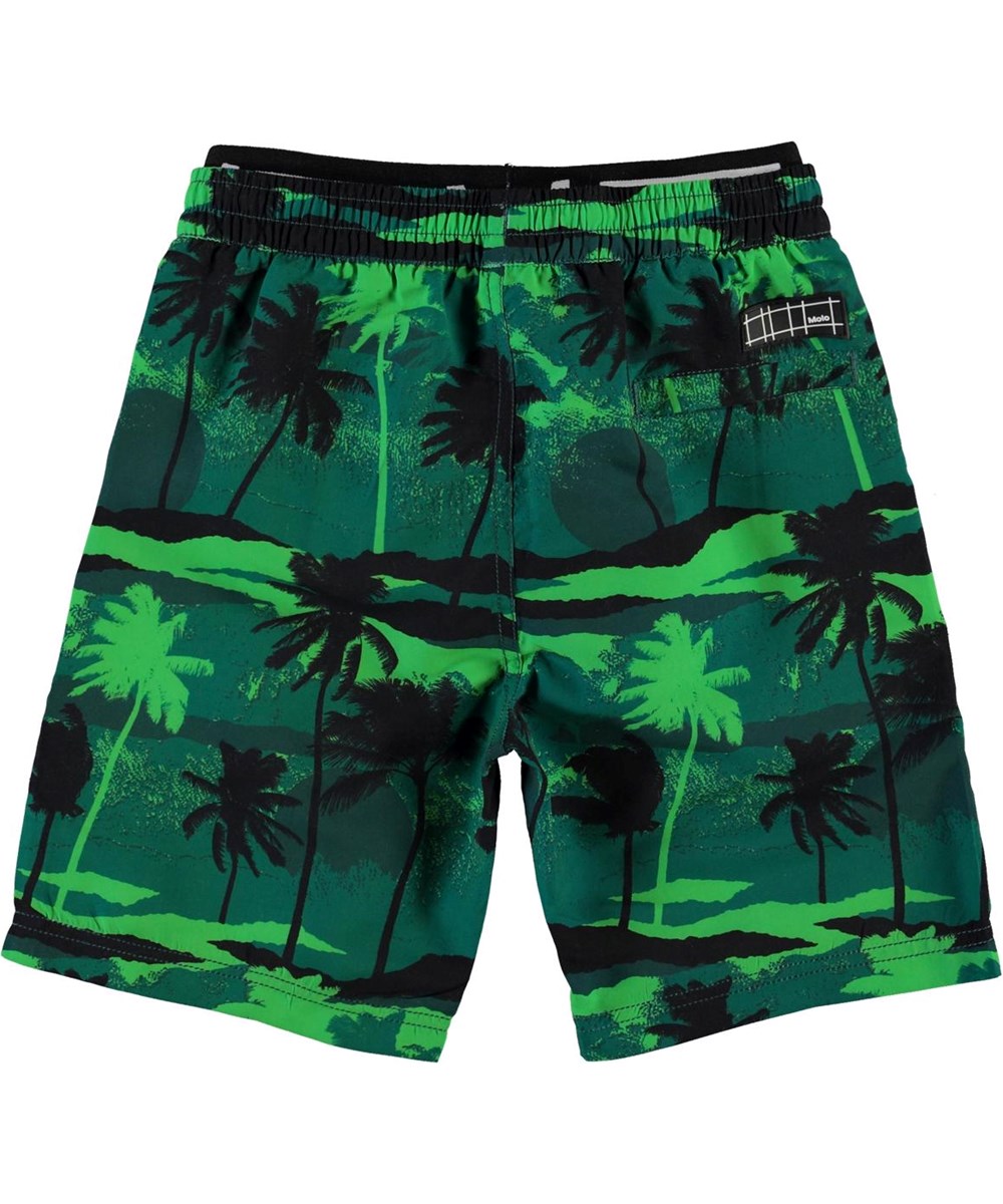 Neal - Palm Trees Green - Lange UV zwemshort met palmbomenprint