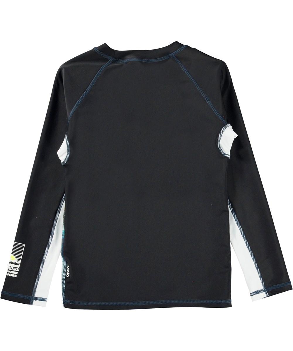 Neptune LS - Sunset Surfer - Zwart zwemshirt met lange mouwen en strandprint
