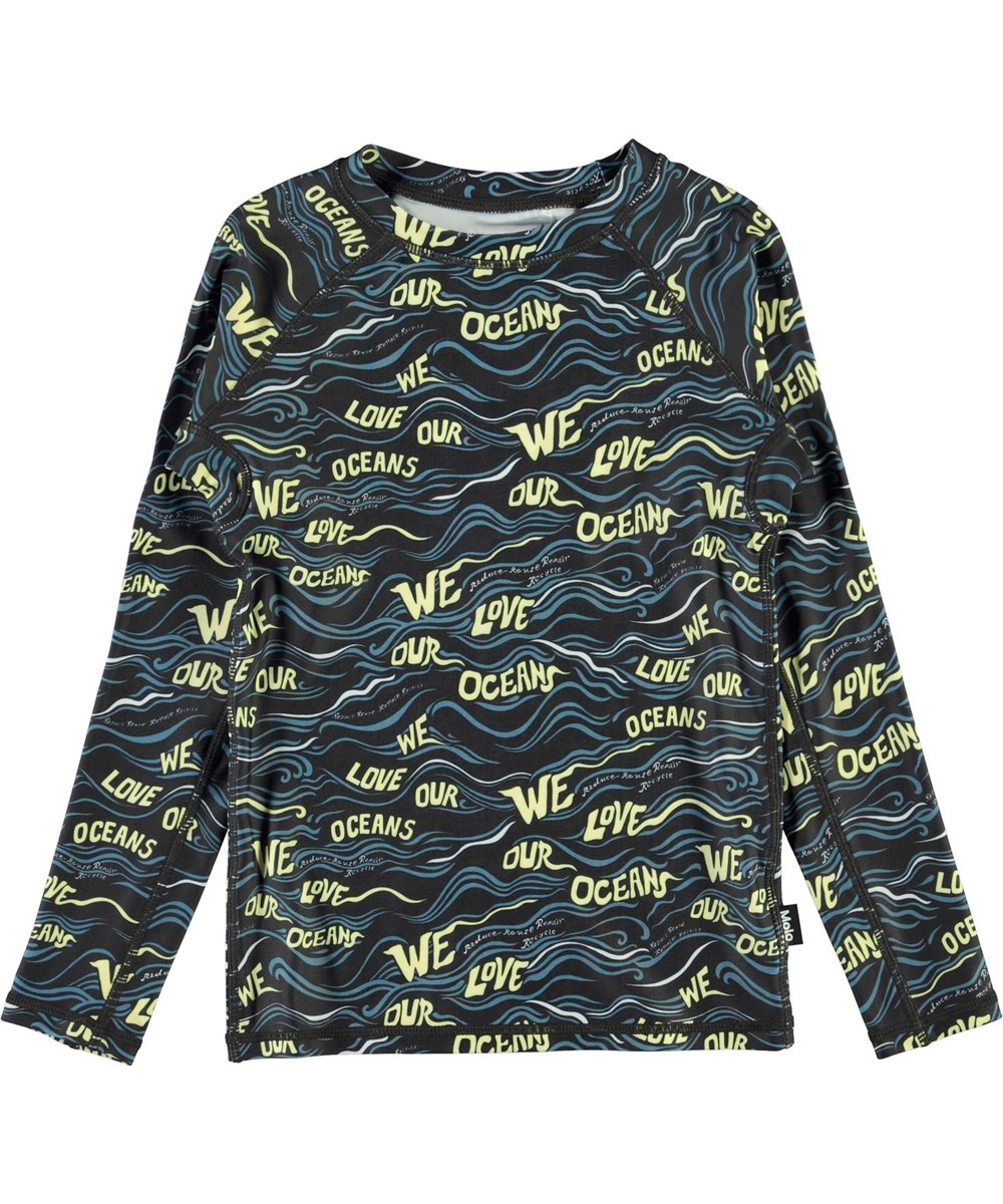 Neptune LS - Weloveouroceanblack - UV gerecycled zwemshirt oceaan