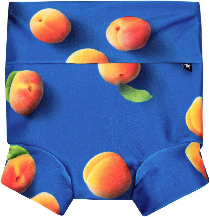 Nick - Apricot - Blauwe baby zwemluier met oranje abrikozenprint