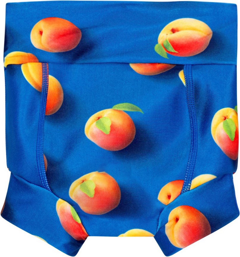 Nick - Apricot - Blauwe baby zwemluier met oranje abrikozenprint