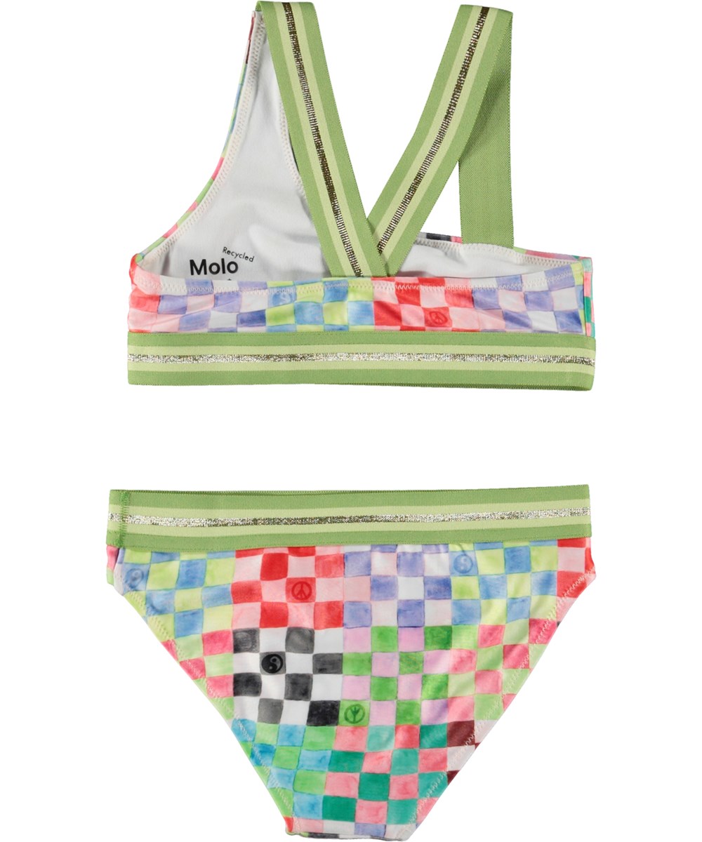 Nicola - Check Petit - Asymmetrische sportieve bikini met geblokte print