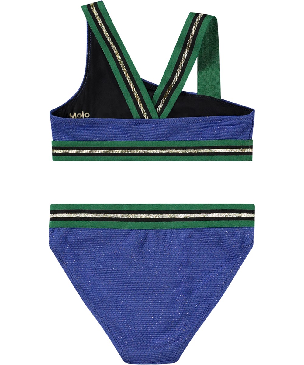 Nicola - Twilight Glit - Asymmetrische sportieve bikini gemaakt voor actieve kinderen van gerecycled polyester met UV-bescherming 50+