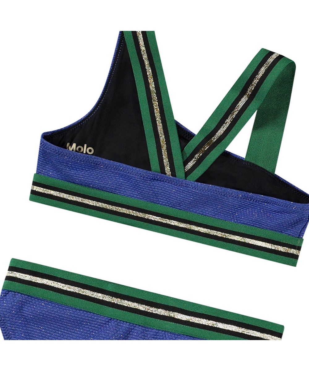 Nicola - Twilight Glit - Asymmetrische sportieve bikini gemaakt voor actieve kinderen van gerecycled polyester met UV-bescherming 50+