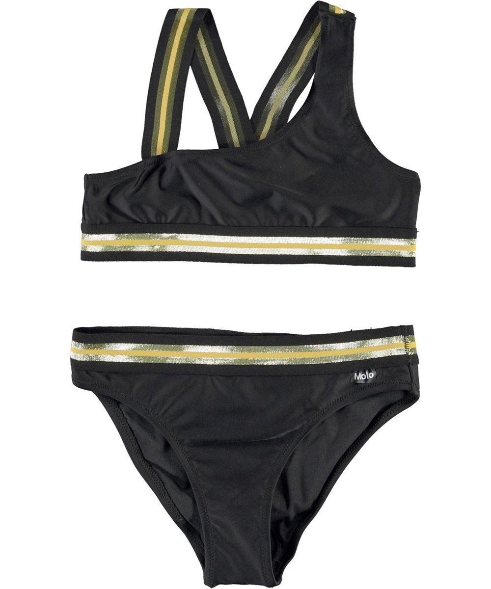 Nicola - Black - UV asymmetrische bikini met gouden boord