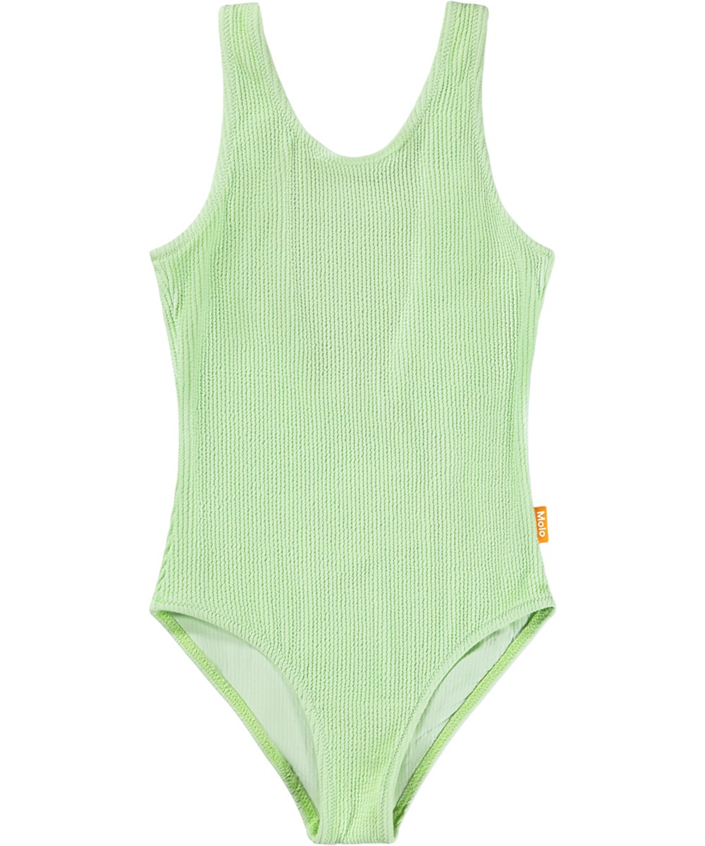 Nika Crepe - Pistachio - Groen rekbaar crêpe badpak voor kinderen met UV-bescherming 50+.