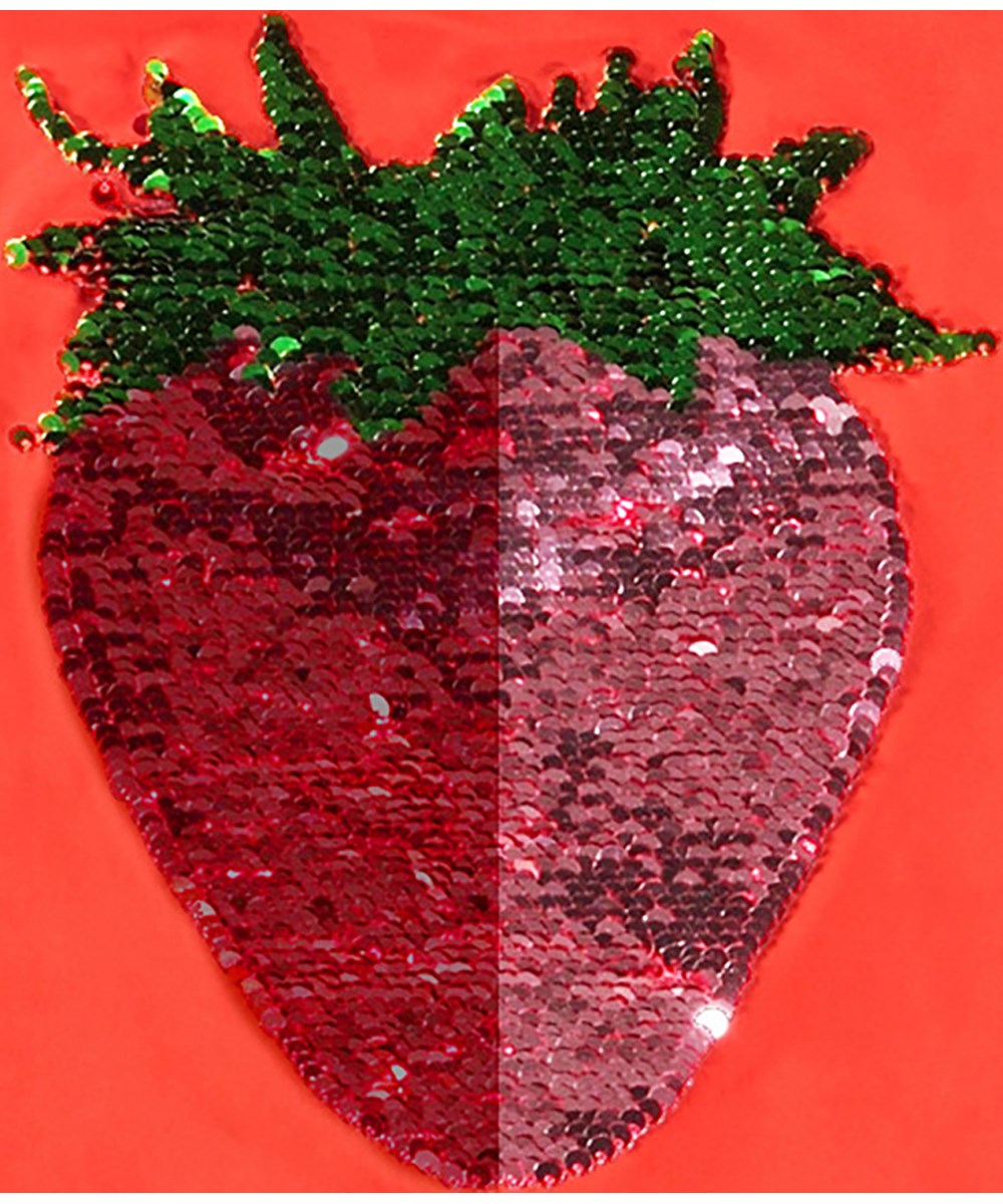 Nika - Glitter Strawberry - Rode badpak van gerecycled polyester met UV-bescherming 50+ gemaakt voor actieve kinderen.