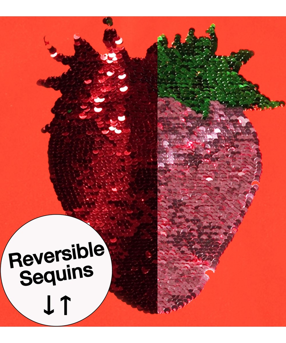 Nika - Glitter Strawberry - Rode badpak van gerecycled polyester met UV-bescherming 50+ gemaakt voor actieve kinderen.