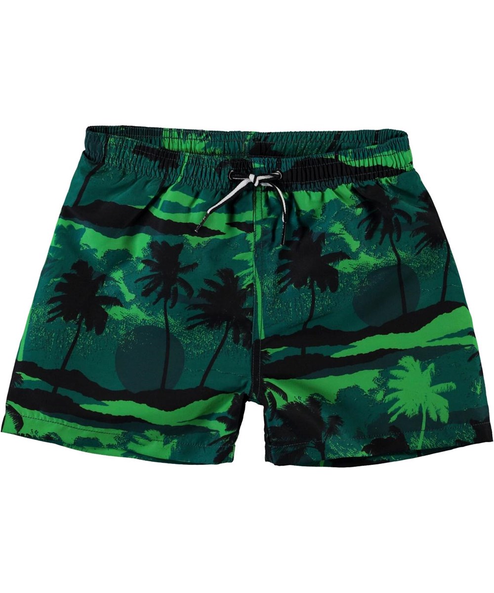 Niko - Palm Trees Green - Groene UV zwemshort met palmbomenprint
