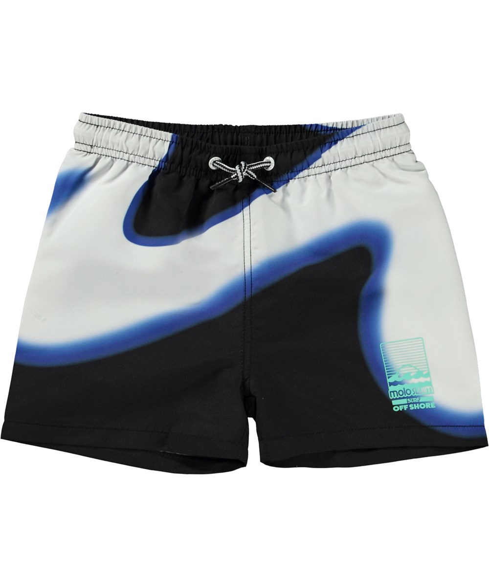 Niko - Wave - Zwarte zwemshort met korte pijpen en golven print