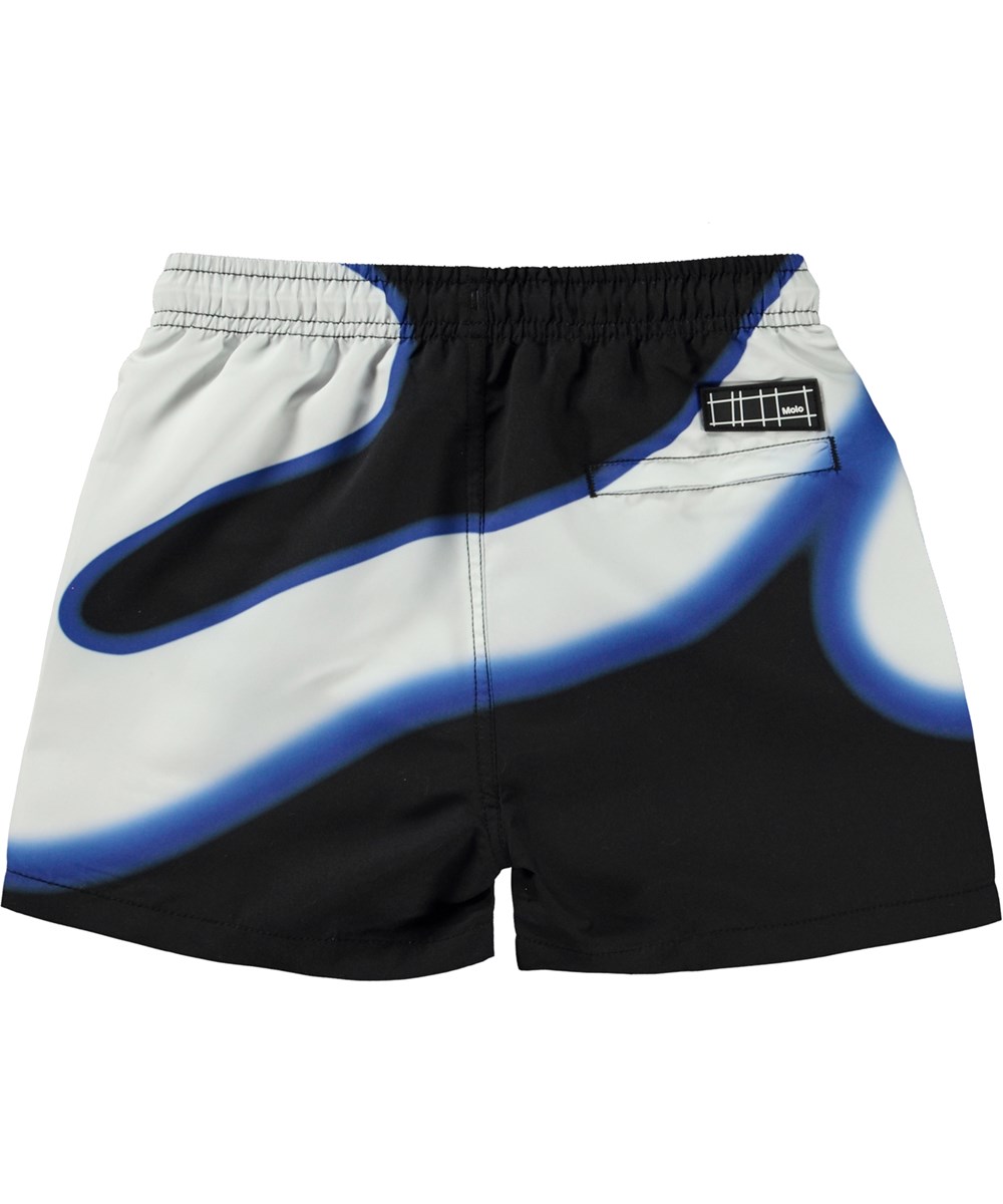 Niko - Wave - Zwarte zwemshort met korte pijpen en golven print