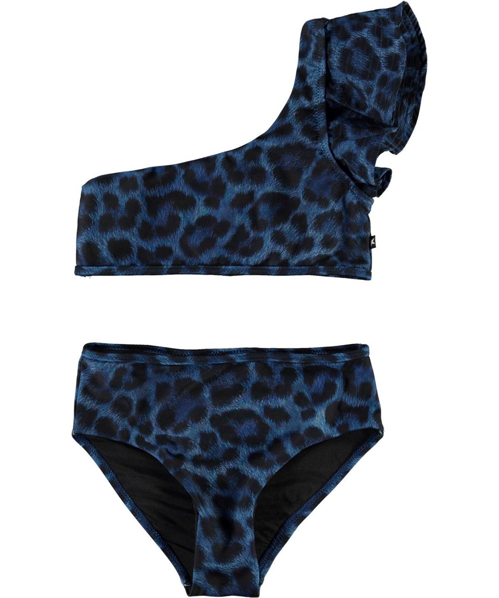 Nola - Blue Jaguar - Blauwe jaguarprint bikini met een schouder en UV