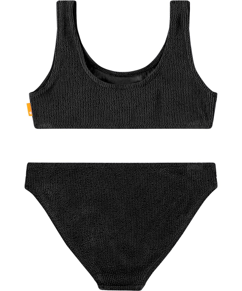 Nola Solid - Black - Elastische zwarte bikini voor kinderen in een reliëfpatroon met UV-bescherming 50+.