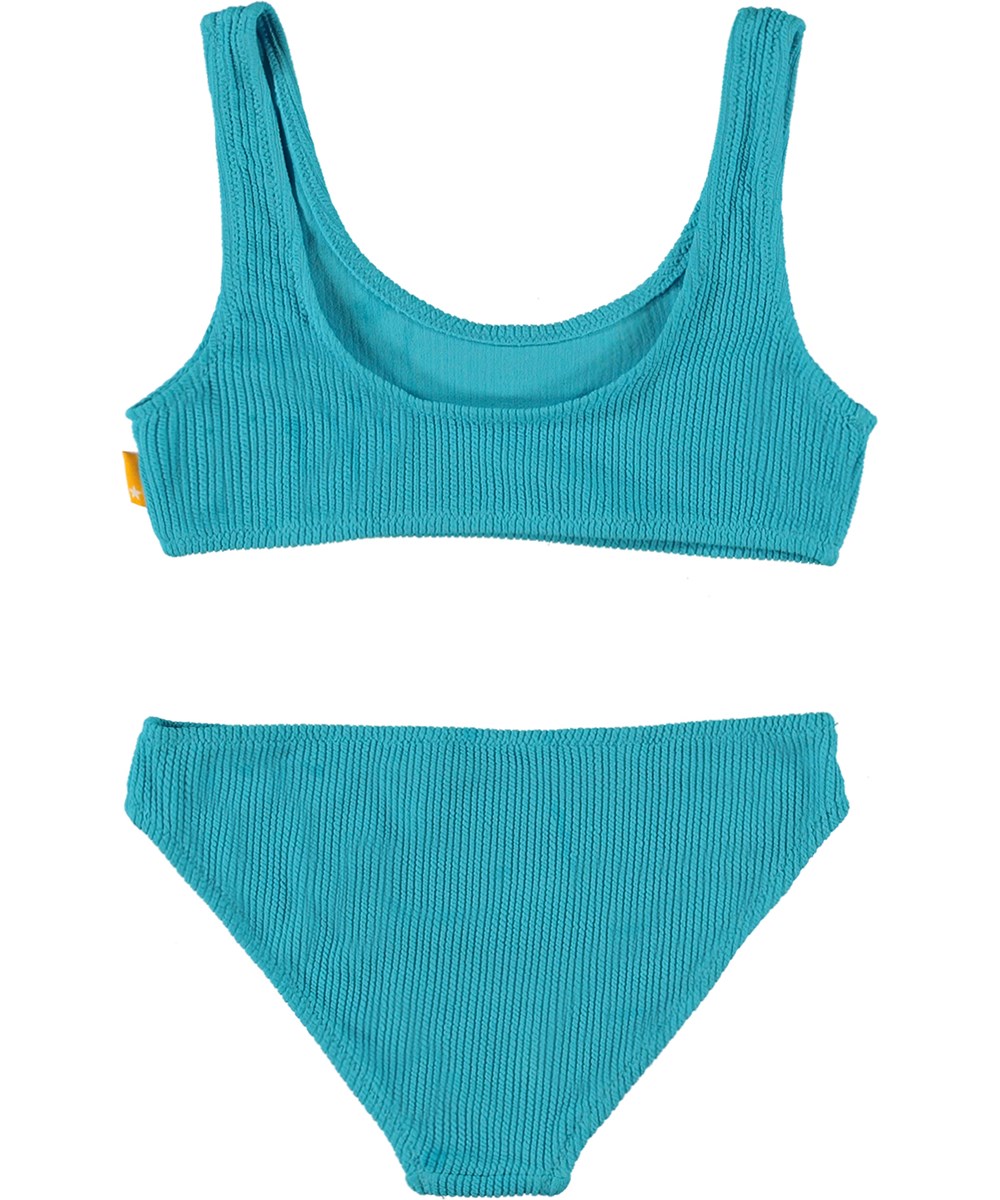 Nola - Turquoise Sea - Turquoise golvende bikini met smockeffect