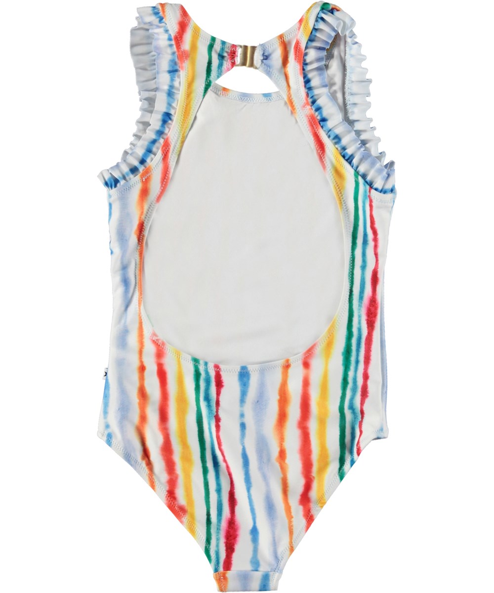 Noona - Watercolours - kleurrijke gestreepte badpak met open rug en aquarel print