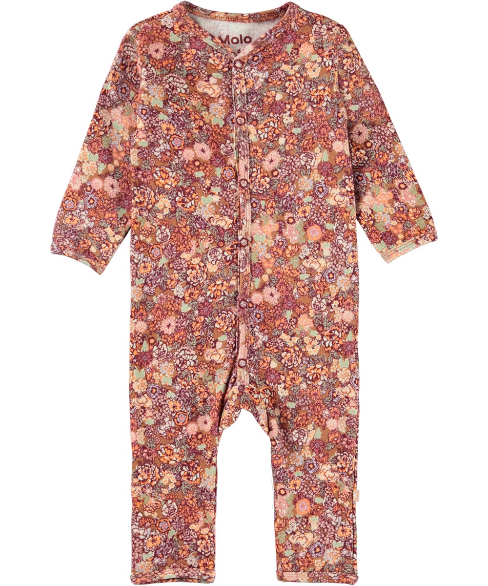 Fahari - Bloom - Ekologisk rödblommig babydräkt med knappar.