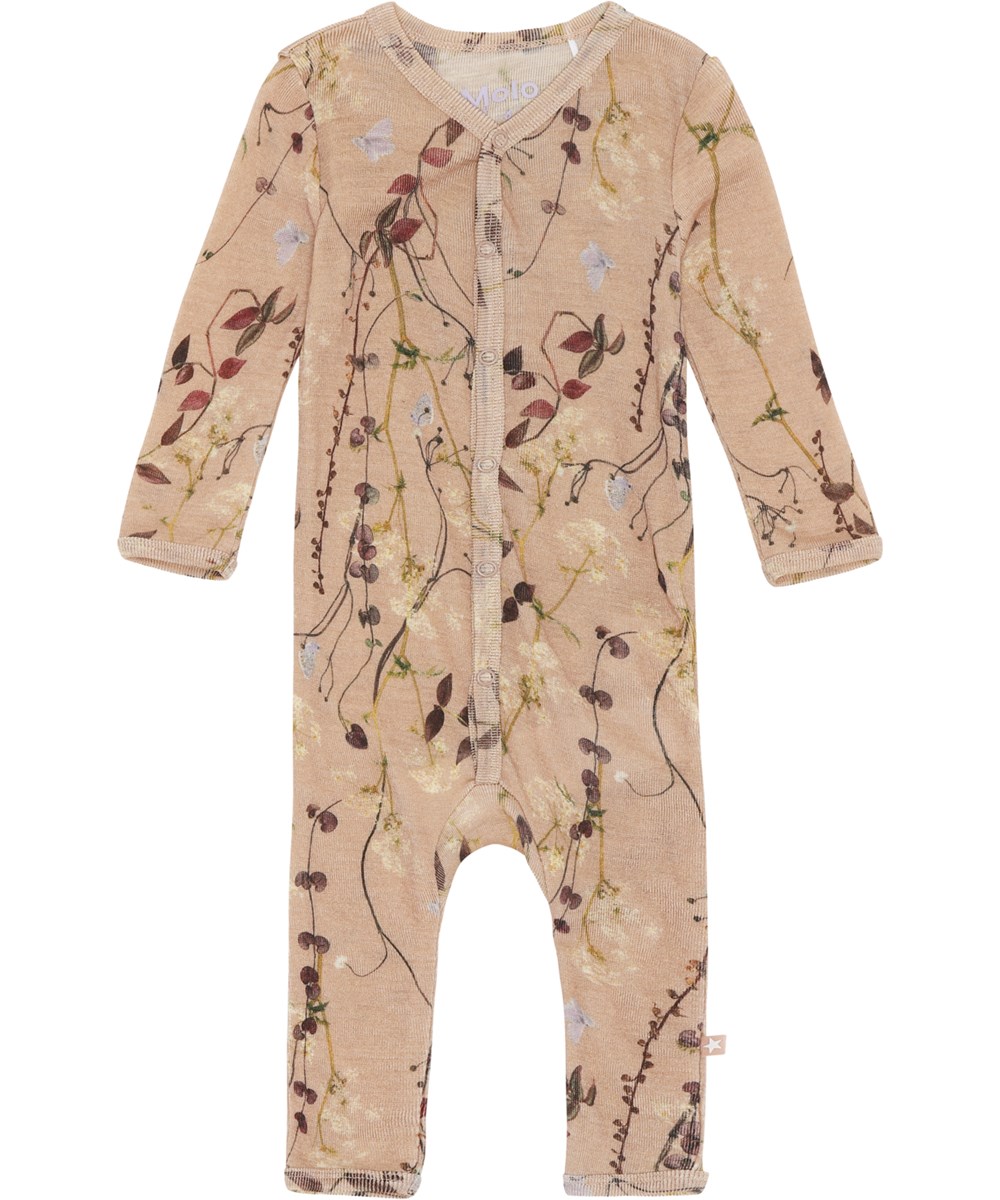 Fahari - Delicate Branches - Rosa babydräkt i ull med blommor