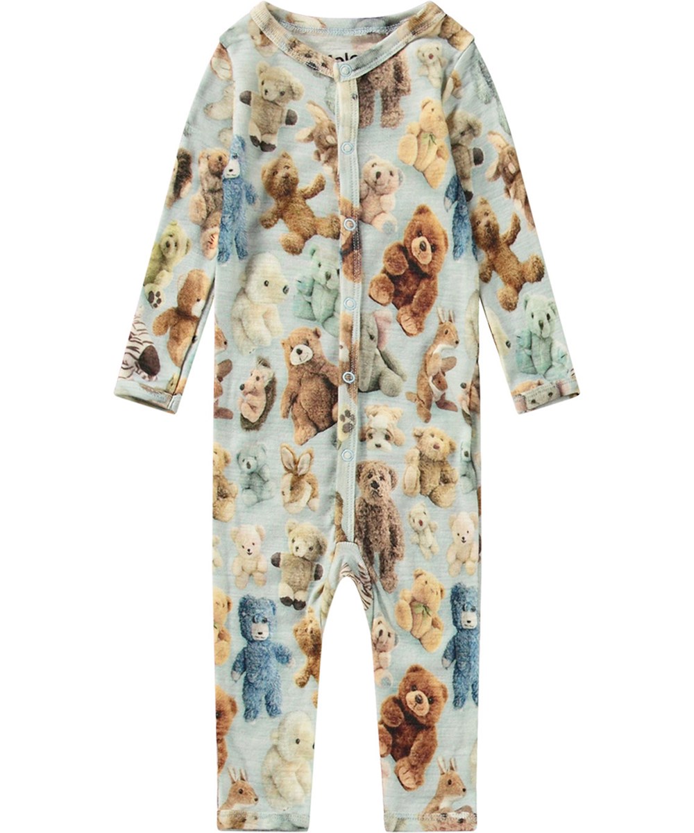Fahari - Teddy Galore - Multifärgad overall i ekologisk merinoull med långa ärmar och ben.