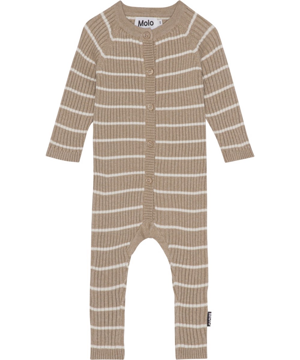 Farley - Ridge Stripe - Beige babydräkt med vita ränder.