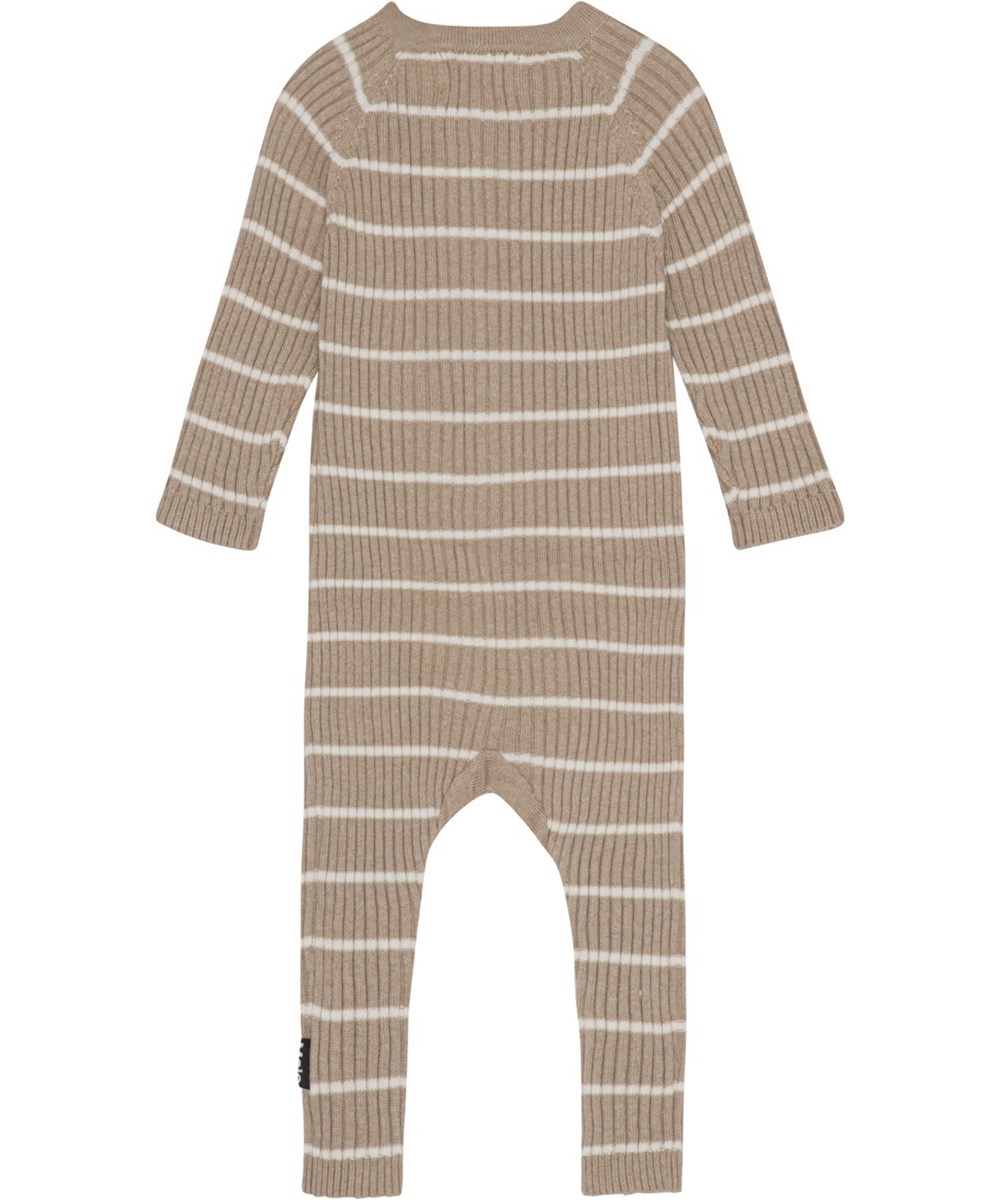 Farley - Ridge Stripe - Beige babydräkt med vita ränder.
