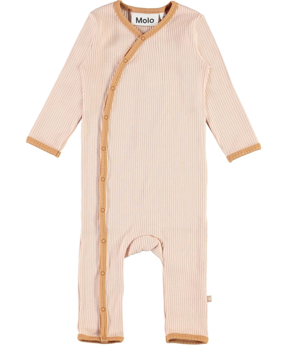 Fellow - Cameo Rose - Rosa baby body med lysebrune kantbånd