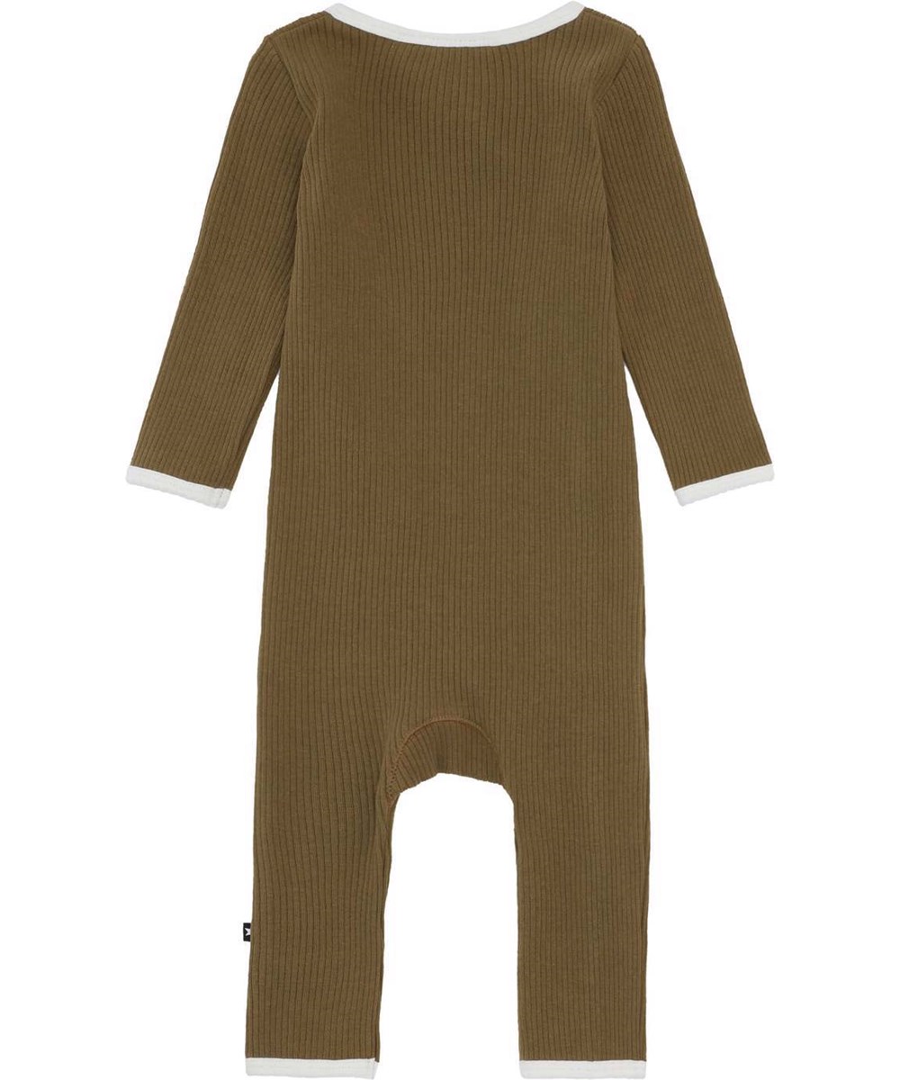 Fellow - Oak - Ekologisk ribbad babydräkt i grönbrun.