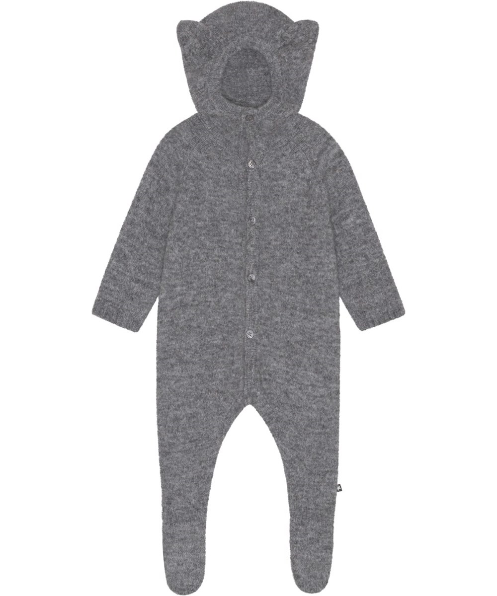 Finch - Grey Melange - Grå babydräkt med luva alpaca/ull blandning.