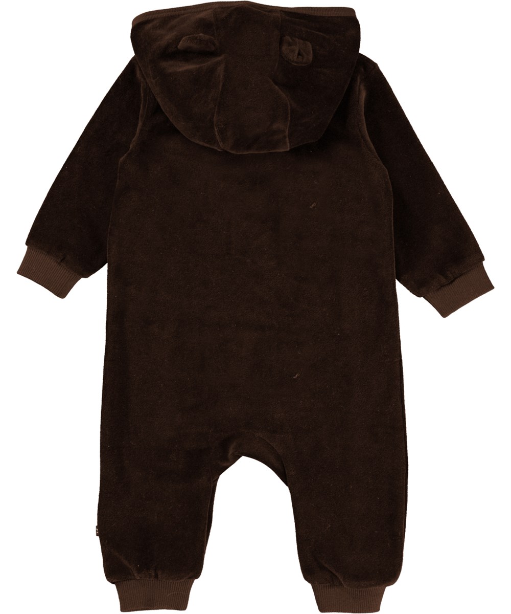 Forest - Deep Oak - Ekologisk mörkbrun babydräkt med öron.