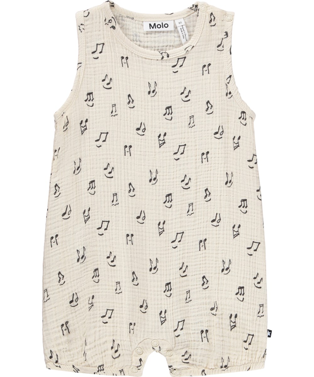Forever - Happy Notes - Krämfärgad sommardräkt för de små i ekologisk bomull med musikmönster