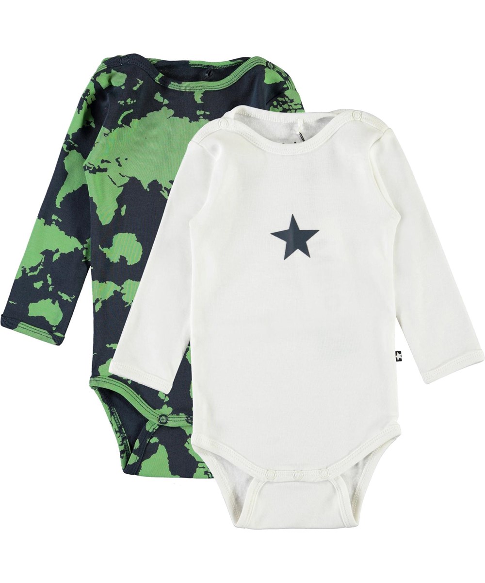 Foss 2-Pack - Small White - 2-pack babybody med världskartan