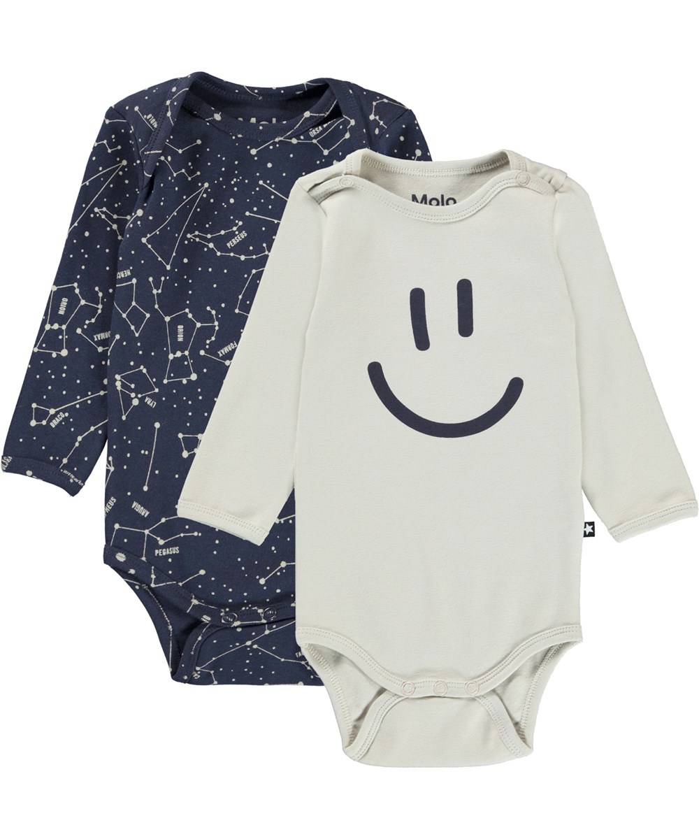 Foss 2-Pack - Star Moon - Ekologiskt 2-pack babybodys med stjärnor och smiley.