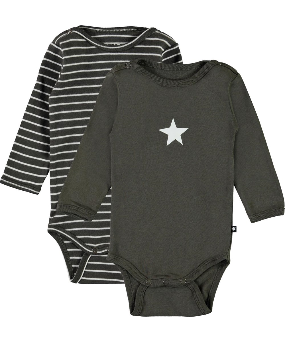 Foss 2-Pack - Stripe Beluga - Ekologiskt 2-pack baby body grå randig