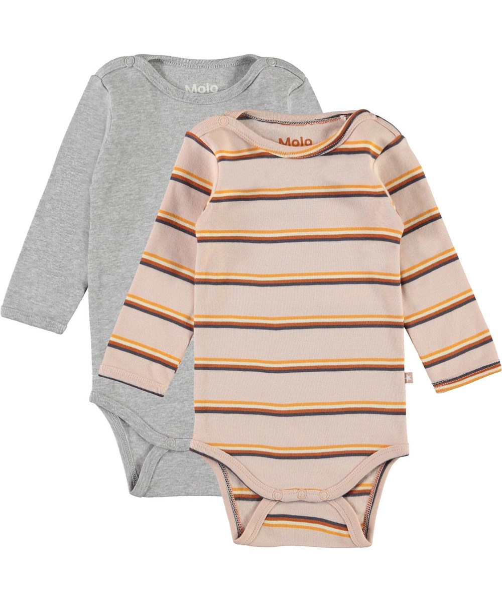 Foss 2-Pack - Striped Melange - Ekologiskt 2-pack baby body grå rosa