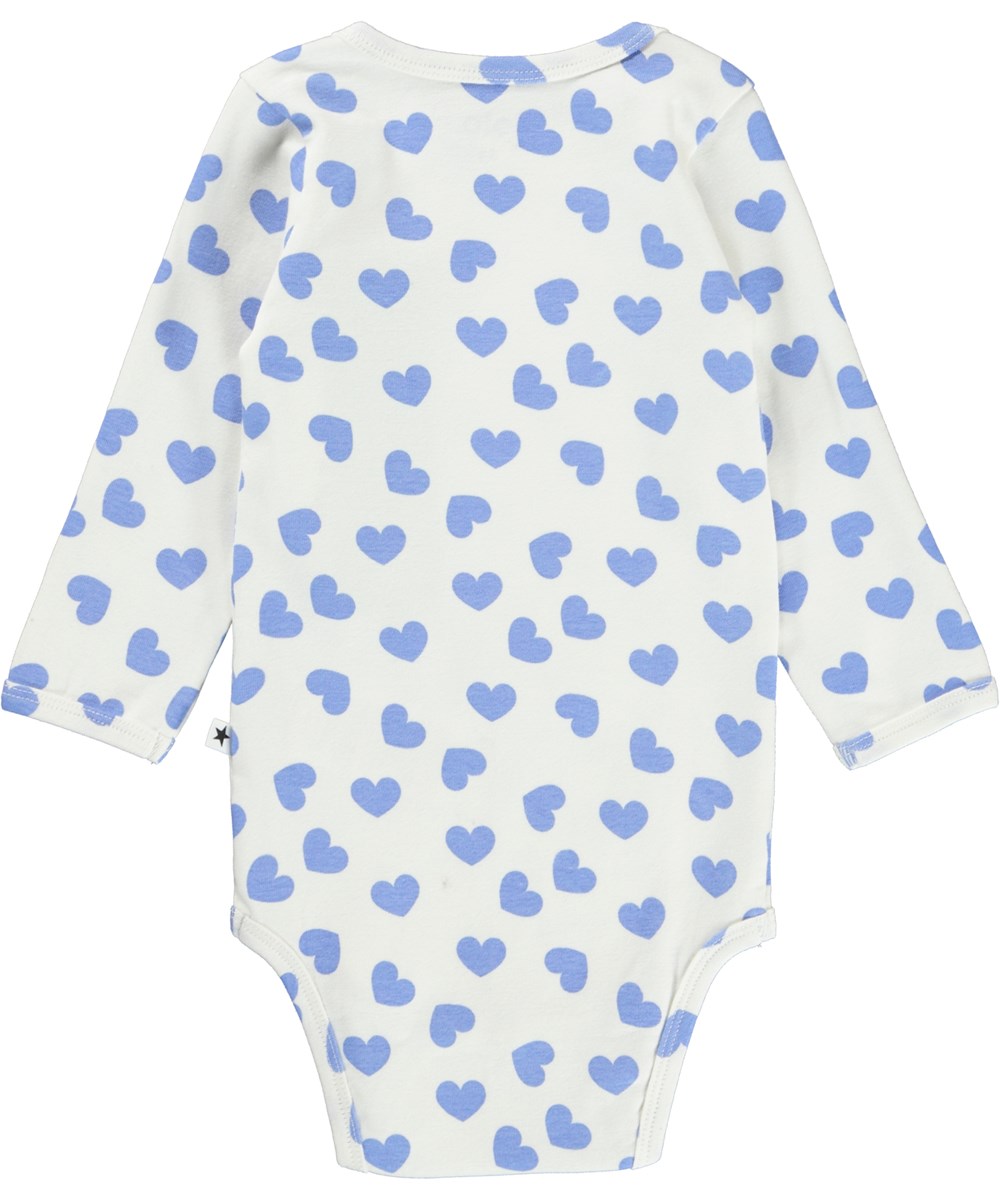 Foss - Blue Hearts - Ekologisk vit babybody med blå hjärtan.