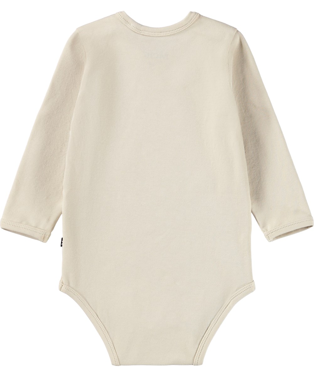 Foss - Doggy Portrait - Beige långärmad body i ekologisk bomull för baby med två taxar.