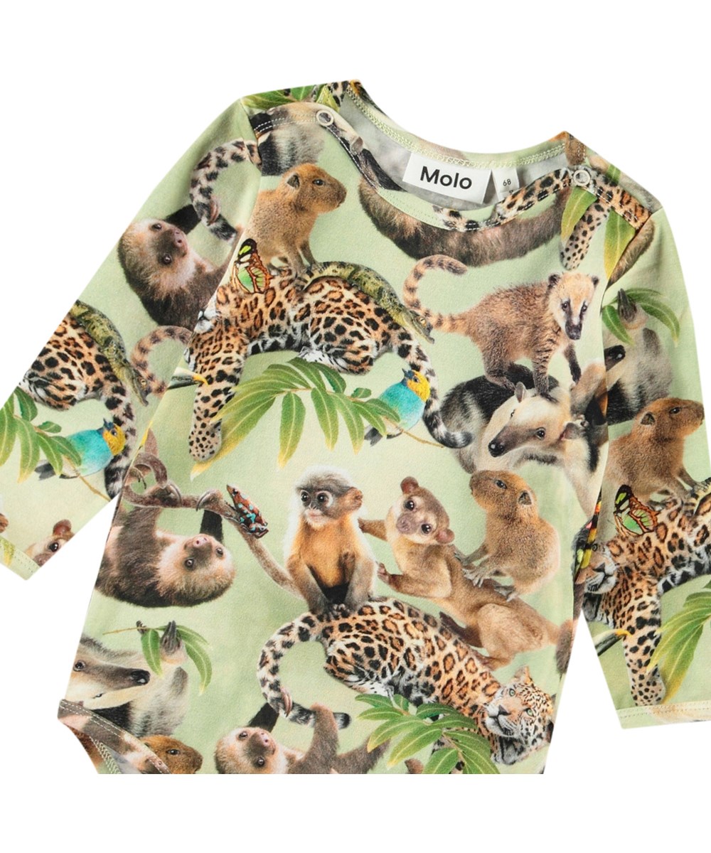 Foss - Jungle Cubs - Långärmad body i ekologisk bomullsjersey för baby med djur från djungeln.