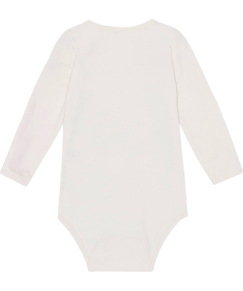 Foss - Love Music Body - Vit babybody med långa ärmar i ekologisk bomullsjersey med en hundvalp och en kattunge som sjunger. 